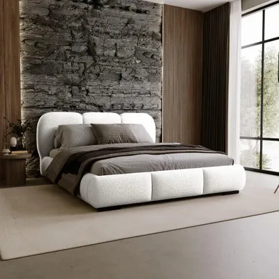Produktbild von Chilly Möbel Design Bett Savona - Komfort Polsterbett mit weicher Form und Stauraum 180x200 cm / Holzrahmen / Bouclé / Weiß