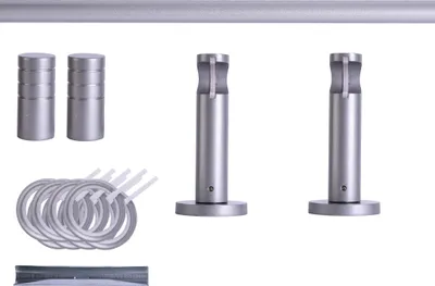 Produktbild von Gardinenstange Set, 1-läufig, à 19 mm, 160 cm, silber + Wand, Rillen-Kappe, Ring Komplettset mit Halterungen & Endstücke, Vorhangstange in Silber, Rot-Bronze & Anthrazit, 120–400cm, Eisen, Aluminum Victoria M.