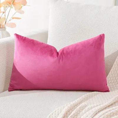 Produktbild von Samtkissenbezug, Dekokissen, Sofakissen, Lendenkissen, dekorativer Kissenbezug, Sofa, Schlafzimmer, 30 x 50 cm, rosa-rot