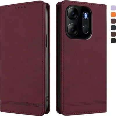 Produktbild von Hülle für Infinix Smart 7/Tecno Pop 7/Pop 7 Pro/Spark Go 2023, Retro Kunstleder Ständer Klapphülle mit Kartenfächer und Magnetische Rot