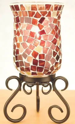 Mosaik-Kerzenhalter rot, Windlicht, ca. 23,5x10,5 cm