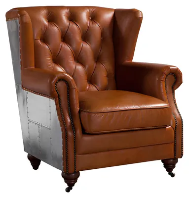 Produktbild von Ohrensessel Echtleder Vintage Cigar Ohrenbackensessel Fernsehsessel Ledersessel