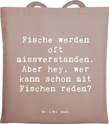 Produktbild von Mr. & Mrs. Panda Jutebeutel Spruch Fische Geheimnisse - Braun Pastell - Geschenk, Charakter, Beutel, Astrologie, Tierkreiszeichen, Uni Tasche, Geschenke, lustige Sprüche