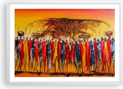 Produktbild von Gerahmtes Poster - Weißer Rahmen - Afrika Stamm - 70x50 cm - Wand Bild - Wanddeko - Wandbilder - Kunstposter - Wandposter - Bilderrahmen - Bilder - Kunstdruck - Wandbild - P2WAA70x50-3752
