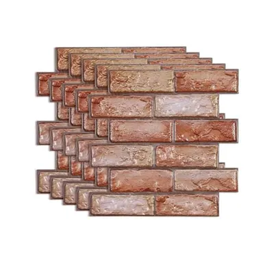 Produktbild von 3D Wandsticker Ziegeloptik orange 10 Stück, dekorative Tapete in Ziegeloptik, selbstklebende wasserfeste Wandaufkleber – NewYorkWall