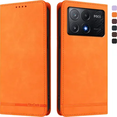 Produktbild von Hülle für Xiaomi Poco X6 Pro, Retro Kunstleder Ständer Klapphülle mit Kartenfächer und Magnetische Orange
