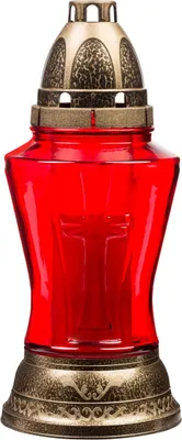 Produktbild von Grablicht-Glas mit Kreuz-Motiv und Kerze, rot, Höhe 25 cm, Brenndauer 24 h