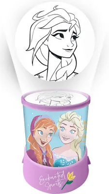A projector night light with images of Elsa and Anna from Frozen, projecting an image of Elsa.