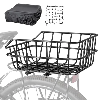 Productafbeelding van Fietsmand - Achterop - Net en afdekking - Zwart