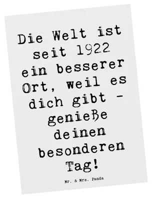 Produktbild von Mr. & Mrs. Panda Postkarte Spruch 1922 Geburtstag - Weiß - Geschenk, Ansichtskarten, Geburtstagsgeschenk, 100., Alter, spruchkarte, Fotokarte, Grußkarte, Feier