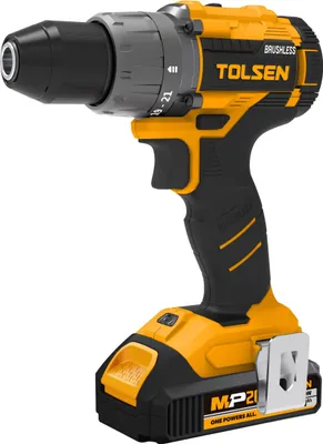 Produktbild von Tolsen Akku-Bohrschrauber-Set, bürstenlos, 0–2000 U/min – 20-V-Li-Ion-Akku – inklusive 1 x 20-V-Li-Ion-Akku (2,0 Ah) und Schnellladegerät