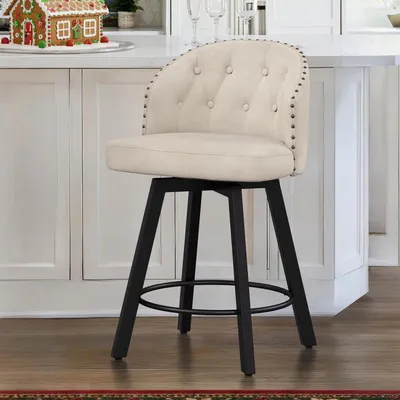 Produktbild von Barhocker mit Lehne 65 cm hoch drehbar Metall Leinen Leinenfarben