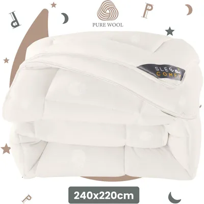 Produktbild von Sleep Comfy Wolle Bettdecke - Ganzjahresdecke Einzelbett, 100 % Schurwolle