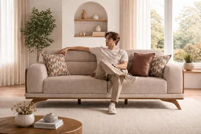 Immagine prodotto di Divano di alta qualità, beige, a 3 posti, per il soggiorno: comfort e stile