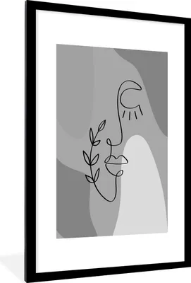 Produktbild von MuchoWow® Gerahmtes Poster Minimalismus - Porträt - Schwarz - Weiß 60x90 cm - Poster mit Schwarzem Bilderrahmen Wandposter Rahmen Foto Bilder - Dekoration - Wandposter Wohnzimmer - Hochwertig