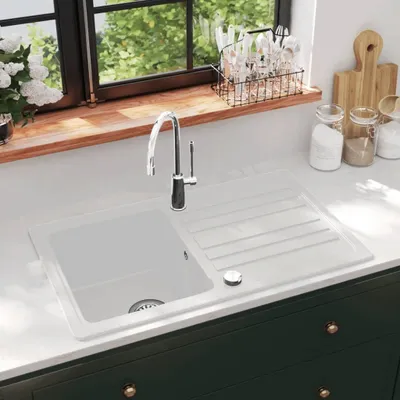 Image de Évier en granit avec égouttoir Réversible Blanc Crème