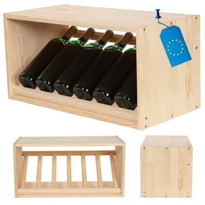 Produktbild von MODO24 Weinregal 5 Flaschen, Flaschenregal, Weinschrank, Getränkeregal, Kellerregal, Stapelbar, Massivholz, 30x60x30 cm, Natur, RW61