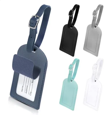 Immagine prodotto di 5 portachiavi per valigie in ecopelle, 5 colori, targhette identificative, riutilizzabili