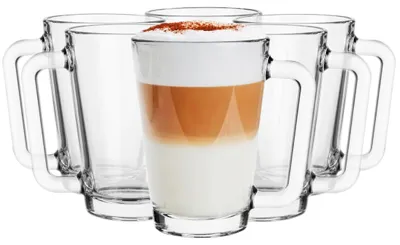 Gläser mit Henkel 250 ml, 6er Set, Glasmok, Teeglas, Kaffeebecher