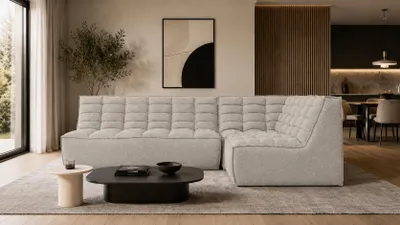 Productafbeelding van Kaiser Möbel Modulair hoekbank, L-vormig, bekleding: pluche stof "Pop", beige, rechts, model: LAZY L mini