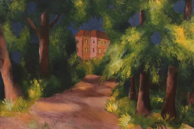 Produktbild von August Macke Kunstdruck Bild - Rotes Haus Im Park, 1914 (80 x 120 cm)