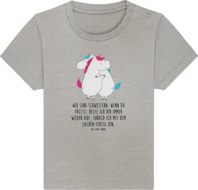Produktbild von Mr. & Mrs. Panda  T-Shirt Einhörner Umarmen 12. - 18. Monat - Heather Grey - Geschenk, Unicorn, Familie, Kinder Shirt, Baby Top, Babyshirt, Freundin, BFF, Liebe