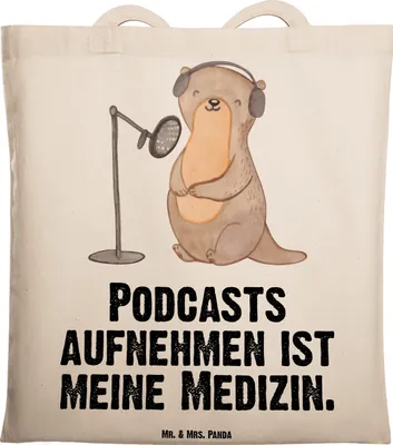 Produktbild von Mr. & Mrs. Panda dokumententasche Otter Podcast aufnehmen - Transparent - Geschenk, Schultasche, Podcasterin, Tote Bag, Laptoptasche, Produzieren, Shopping Tasche