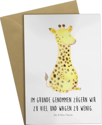 Produktbild von Mr. & Mrs. Panda Grußkarte Giraffe Zufrieden - Weiß - Geschenk, osterkarte, Afrika, einladungskarten, neujahrskarte, weihnachtskarten, Abenteuer, Glück, genesungskarte