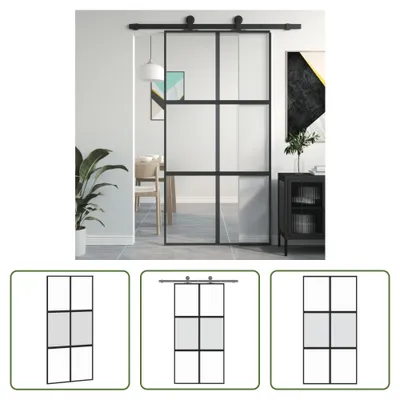 Produktbild von The Living Store Schiebetür Schwarz 102,5x205 cm Hartglas und Aluminium