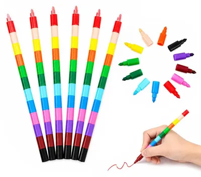 Stapelbare Wachsmalstifte, 6er-Set, 72 Farbsegmente, 25,4 cm, für Kinder
