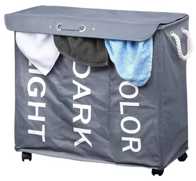 Image de Bakaji, panier à linge sale avec 3 compartiments, en tissu Oxford, pliable