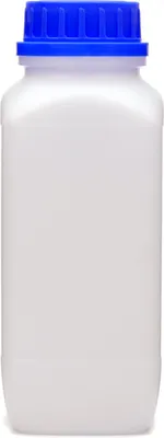 Produktbild von 1000 ml Weithals-Flasche mit blauem Deckel, naturfarben, vierkant, G 54