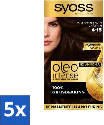 Image de SYOSS - Oleo Intense 4-15 Châtain - Teinture pour cheveux - Sans ammoniaque - Couverture des cheveux gris - Couleur longue durée - Pack avantage - 5 pièces