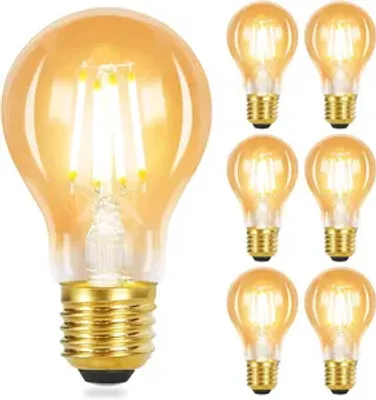 Zdjęcie produktu dla ZMH 6 sztuk żarówka E27 vintage lampa A60 żarówka edison żarówka 2700K 4W żarówka ciepła biała żarnik retro żarówka szklana antyk do domu hotel