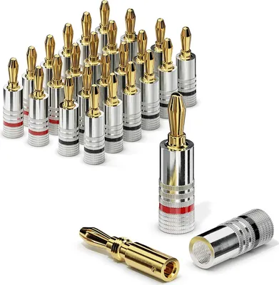 Produktbild von Sentivus SC010-24 Bananenstecker Professionell (24er-Set) für alle Lautsprecherkabel mit einem Durchmesser von max. 6mm², 24 Stück mit Farbcodierung (12x rot, 12x schwarz), 24k vergoldet