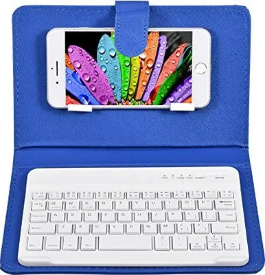 Produktbild von Universal Wireless Bluetooth Tastatur Flip Hülle mit Stand für iOS/Android Handys(blau)