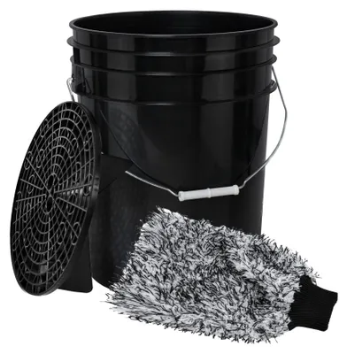 Produktbild von Benbow Autowasch-set, 3tlg, Schwarz Wascheimer 20 Liter Mit Schmutzsieb, Auto-waschhandschuh, Autoaufbereitung, Waschanlage, Autozubehör, Autos