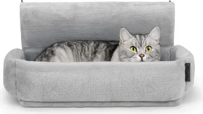 Produktbild von lionto Katzen Heizkörperliege, weiche Kuschelliege mit Metallhaken, waschbarem Bezug & sicherem Halt, hellgrau