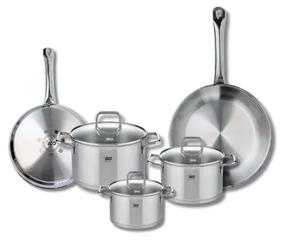 Image de Ensemble de 2 Poêles de cuisson 24 et 28 cm et 3 faitouts 14, 16 et 20 cm Elo Profi Citrin