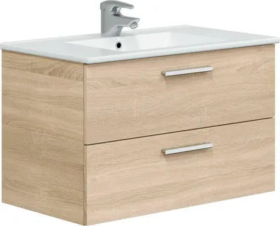Immagine prodotto di Dmora Mobile Sottolavabo Felix 45x80x50h cm Marrone Rovere, 2 Cassetti Apertura Soft Close
