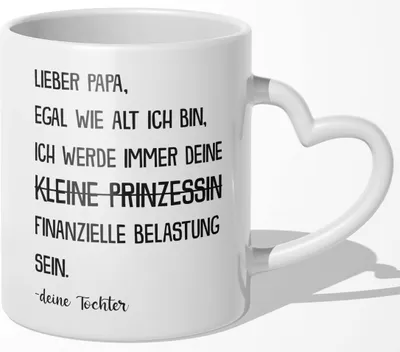 Produktbild von 22Feels Papa Geschenk von Tochter Vatertag Vater Tasse Geburtstag Weihnachten Kaffeetasse Männer Haferl Beste Eltern (Herzhenkel Weiss)