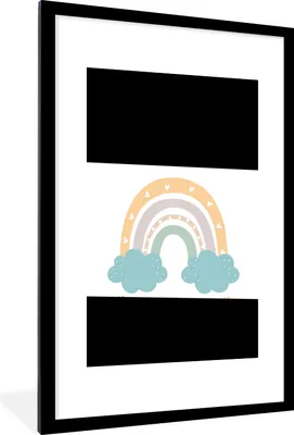 Produktbild von MuchoWow® Gerahmtes Poster Regenbogen - Herzen - Wolken - Punkte - Pastell - Kinder 90x60 cm - Poster mit Schwarzem Bilderrahmen Wandposter Rahmen Foto Bilder - Wanddekoration - Fotos