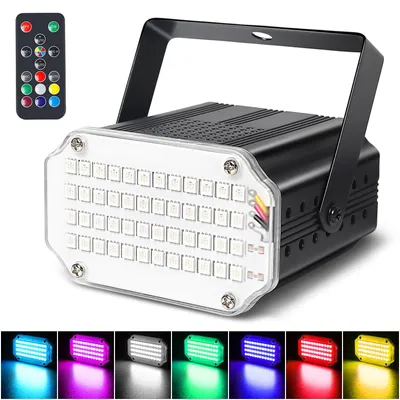 Image de Mini stroboscope, stroboscope de discothèque à 48 LED avec télécommande, activation par le son, réglage de la vitesse de clignotement, lumières stroboscopiques RGB pour soirées DJ