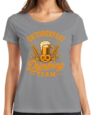 Productafbeelding van , drinkteam, bier, pretzel, Beieren, Wiesn, lederhosen, feest, dames T-shirt, grijs, maat S