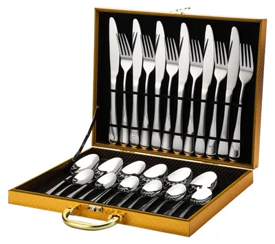 Produktbild von 24-teiliges Edelstahl-Besteckset, Servierset für 6 Personen mit Aufbewahrungskoffer für Küche, Restaurant, Hotel