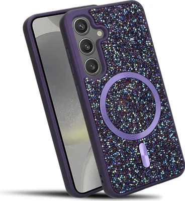 Produktbild von Cadorabo Hülle für Samsung Galaxy S25 Hülle Glitzer kompatibel mit MagSafe in LILA magnetische Handyhülle Sparkle Diamond für Samsung Galaxy S25 stoßfeste Diamant Crystal Schutzhülle mit Magnetkraft