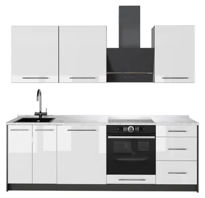 Produktbild von Küchenzeile Vicco Fame-Line Weiß Hochglanz/Anthrazit 230 cm, AP Marmor, Model 63969