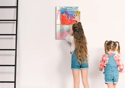 Produktbild von Magnetische Notiztafel - Schwarzer Marker + Schwamm + Magnete - 40 x 60 cm - Pastellfarbene Blätter