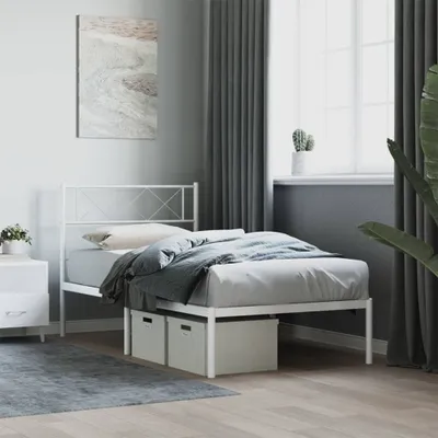 Produktbild von Möbel Bettgestell mit Kopfteil Metall Weiß 100x190 cm - Klassische Betten 372320