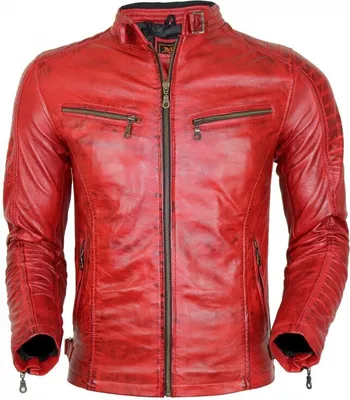 Produktbild von Herren Bikerjacke in rot aus echtem Leder gesteppte Schultern Vintage style (4XL)